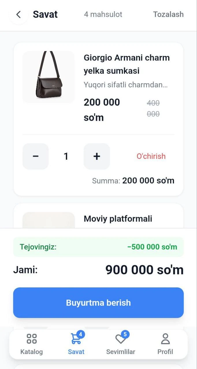 Savatcha va buyurtma berish Telegramda