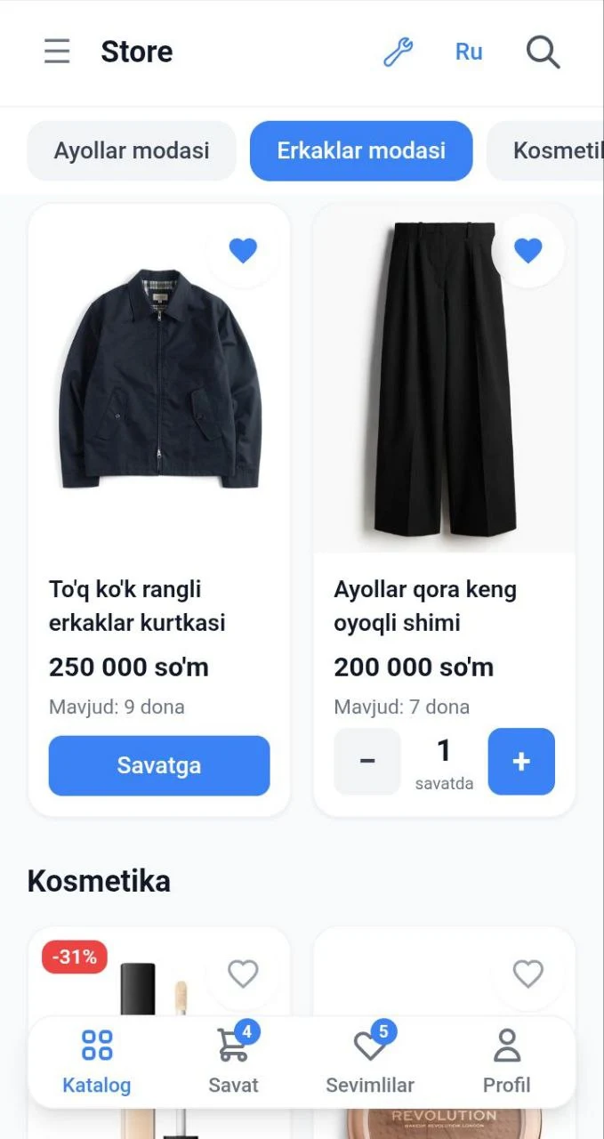 Telegramda mahsulotlar katalogi Qlay